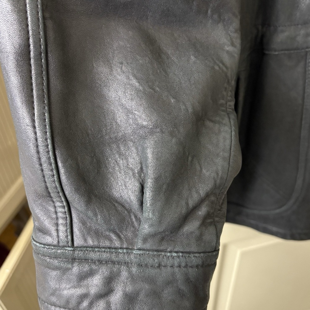 Vintage Tibor Heavy Black Leather Zip In/Out Lined Car Coat Motorcycle Jacket L - Picture 12 of 16